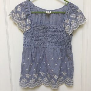 Edme & Esyllte Pinstripe Embroidered Top